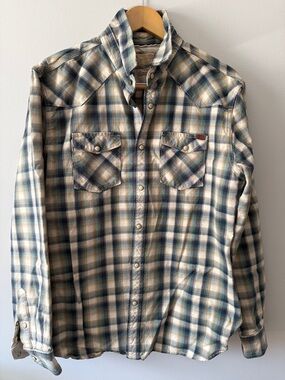Men's Plaid Button-Down Shirt in Blue & Cream by